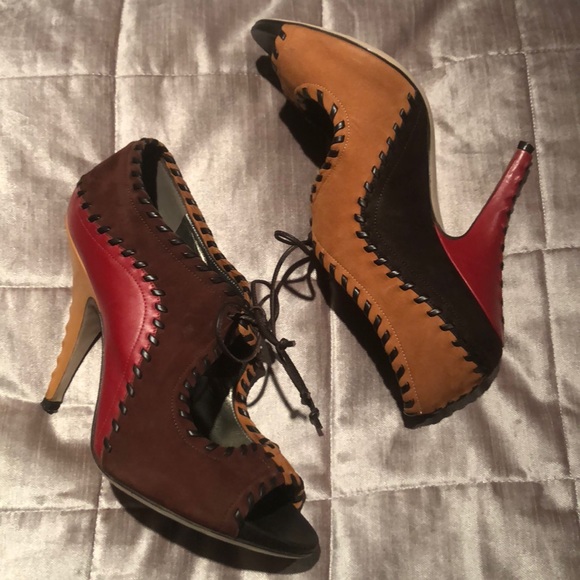 Salvatore Ferragamo Shoes - FERRAGAMO Suede Patchwork Tie Booties